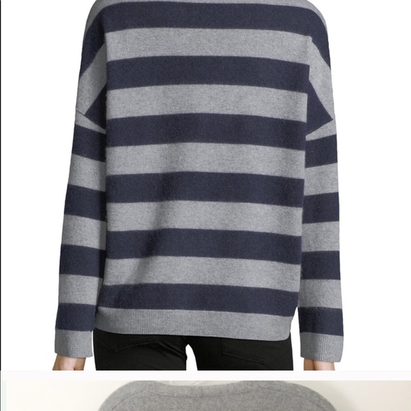 VINCE Striped Gray Navy 100% Cashmere V-Neck Sweater M - Picture 3 of 13